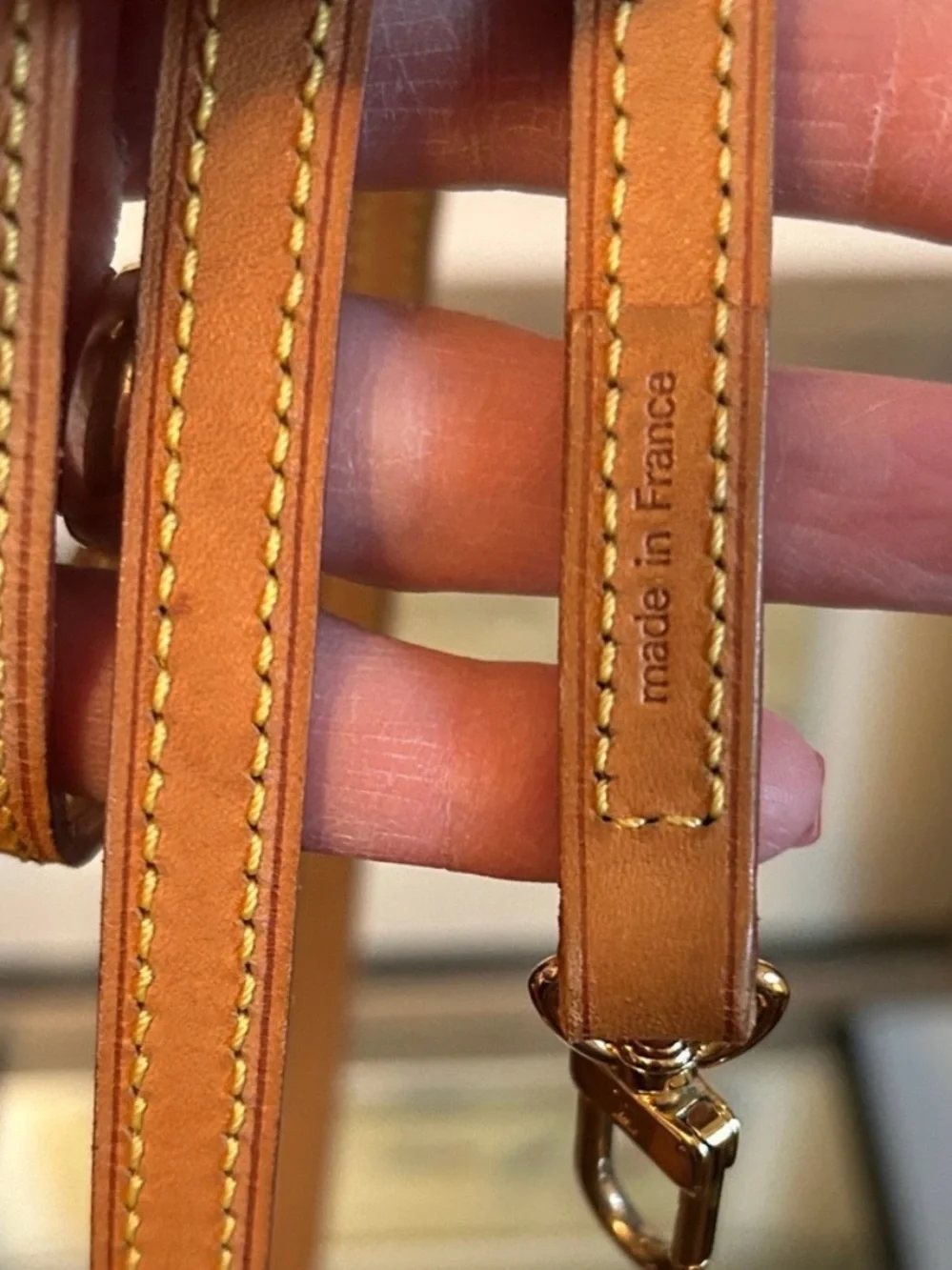 Louis Vuitton Leather Crossbody/Shoulder Strap in Tan and Brown Gold EUC Clasps
